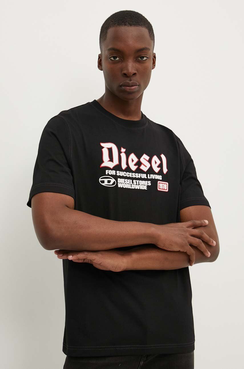 Diesel tricou din bumbac T-ADJUST-K1 barbati, culoarea negru, cu imprimeu, A14789.0GRAI