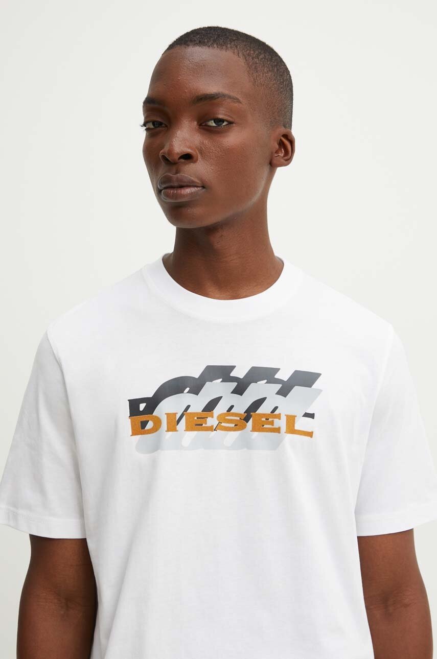 

Памучна тениска Diesel T-ADJUST-K5 в бяло с принт A14824.0GRAI, Бял