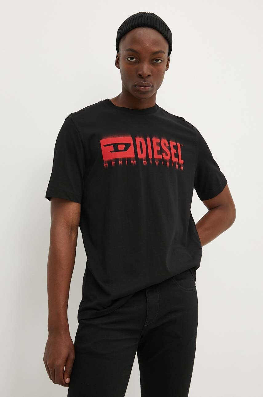 Diesel tricou din bumbac T-ADJUST-Q7 barbati, culoarea negru, cu imprimeu, A15398.0GRAI Diesel tricou din bumbac T-ADJUST-Q7 barbati, culoarea negru, cu imprimeu, A15398.0GRAI