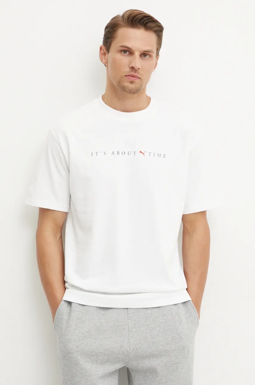 Puma tricou din bumbac MMQ Graphic Tee barbati, culoarea alb, cu imprimeu, 626556