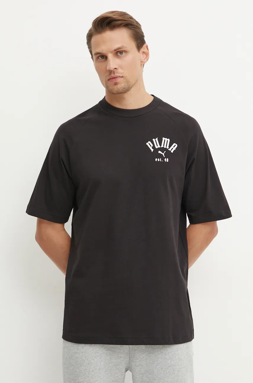 Puma tricou Classics Play Paris bărbați, culoarea negru, uni, 626767 Puma tricou Classics Play Paris bărbați, culoarea negru, uni, 626767