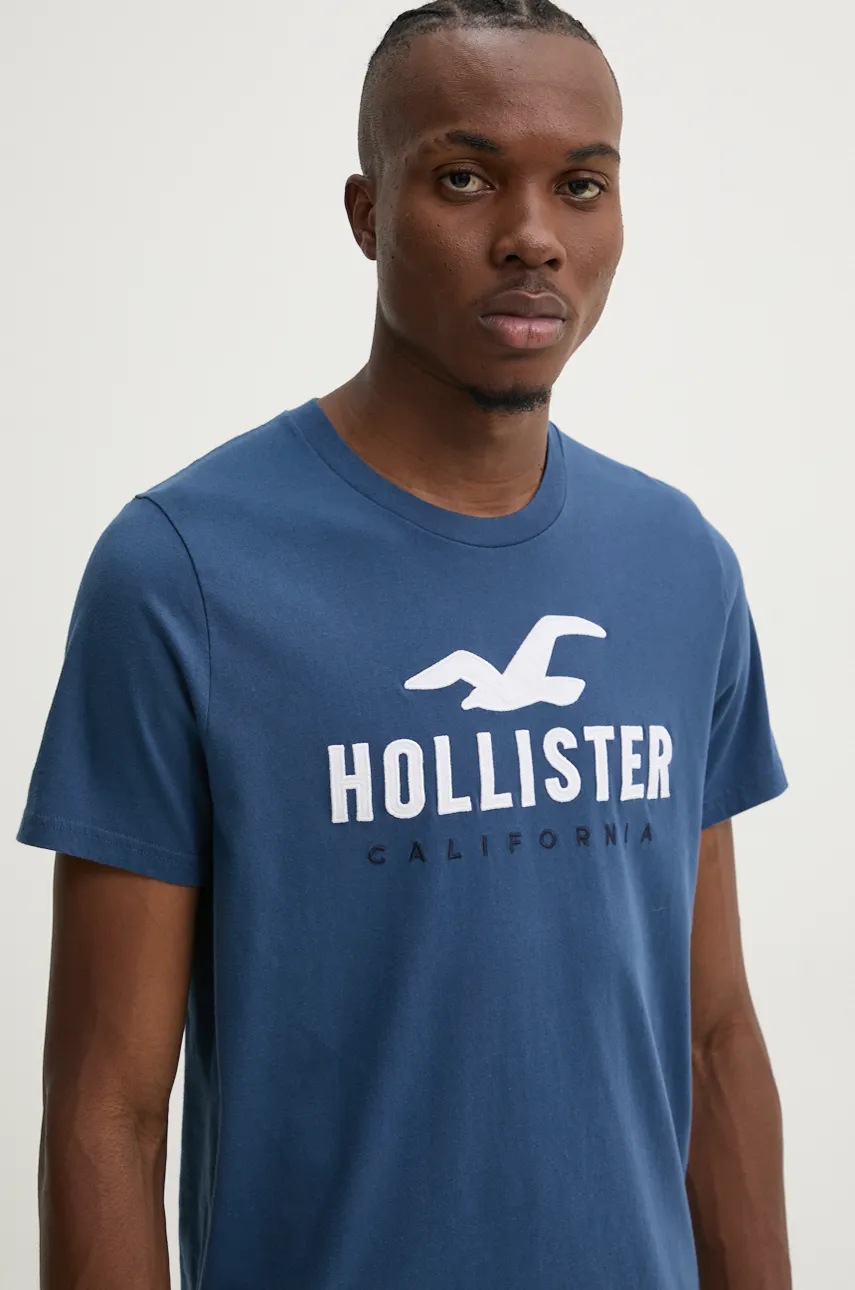 

Памучна тениска Hollister Co. в тъмносиньо с апликация KI323-4290, Тъмносин