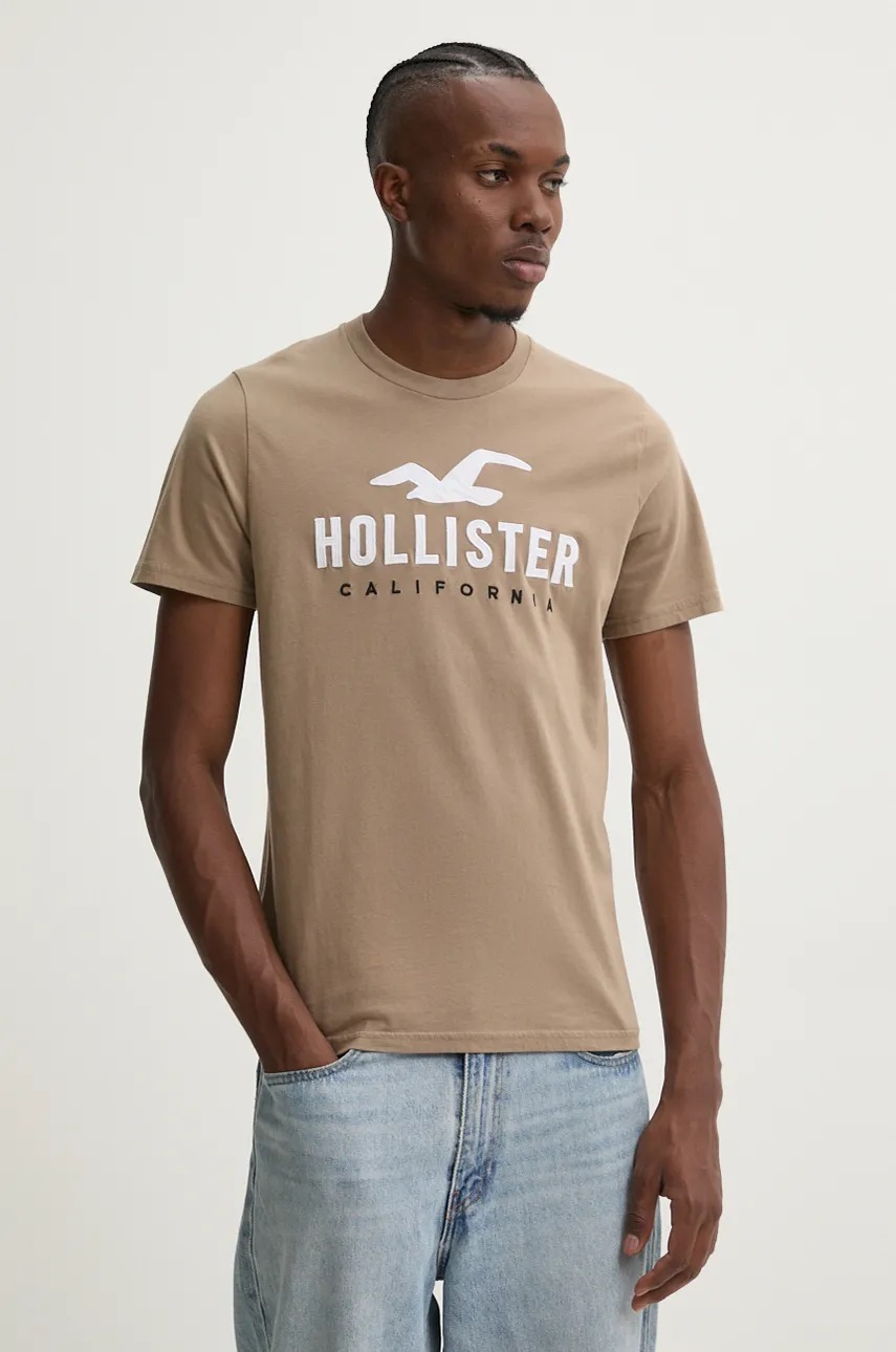 

Памучна тениска Hollister Co. в кафяво с апликация KI323-4290, Кафяв