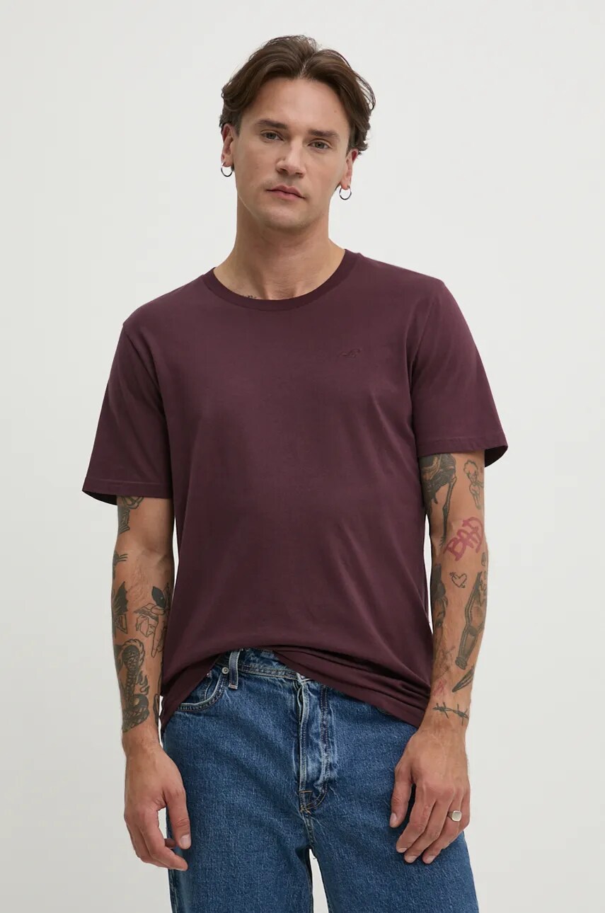 

Памучна тениска Hollister Co. в бордо с изчистен дизайн KI324-2136