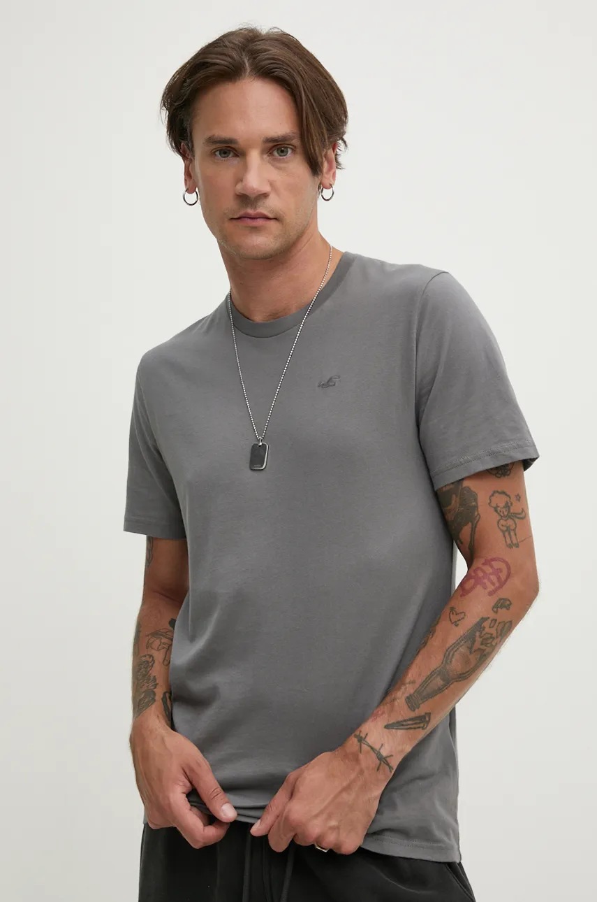 

Памучна тениска Hollister Co. в сиво с изчистен дизайн KI324-4148, Сив