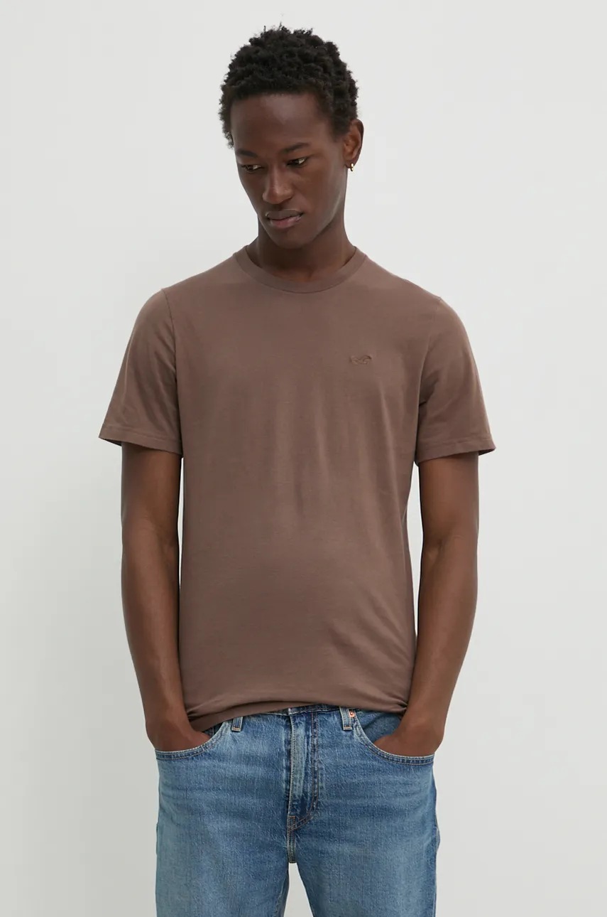 

Памучна тениска Hollister Co. в кафяво с изчистен дизайн KI324-4151, Кафяв