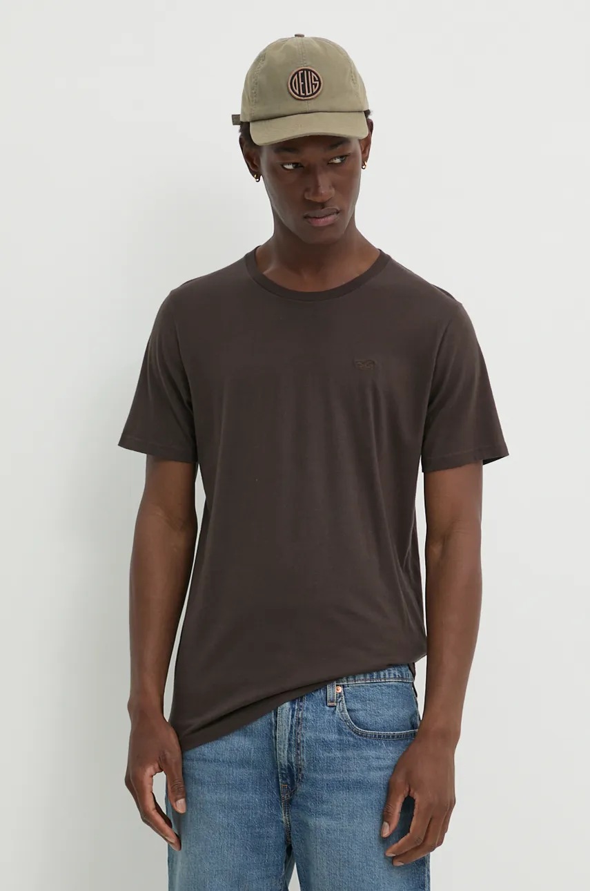 

Памучна тениска Hollister Co. в кафяво с изчистен дизайн KI324-4151, Кафяв