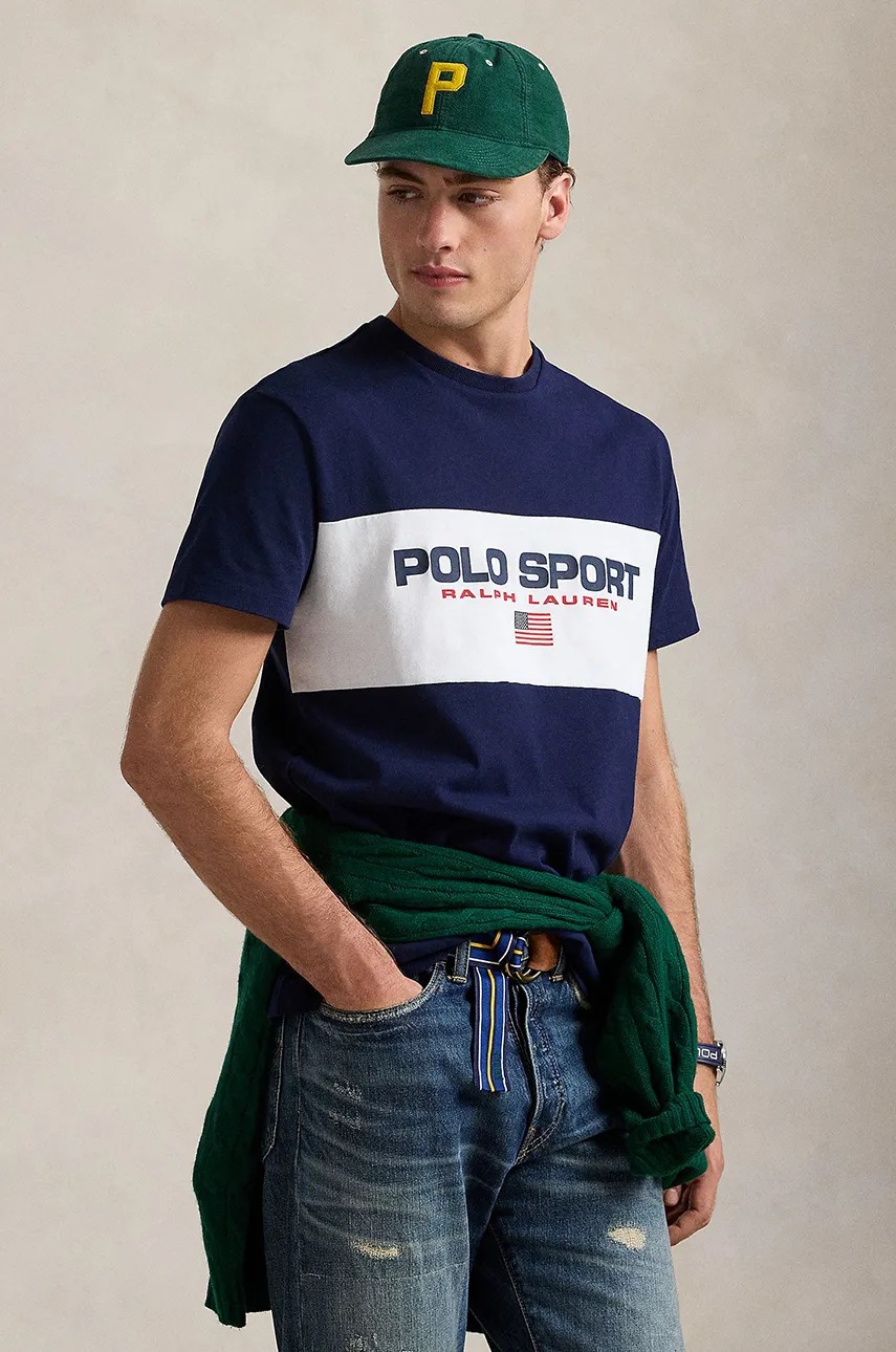 

Памучна тениска Polo Ralph Lauren в тъмносиньо с принт 710961611, Тъмносин