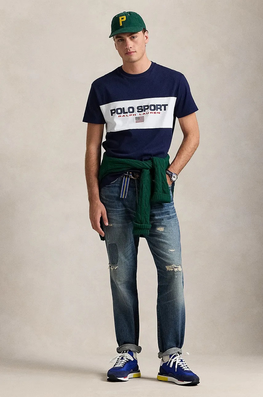 Бавовняна футболка Polo Ralph Lauren чоловіча колір синій з принтом 710961611 