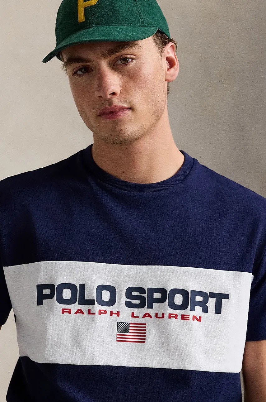 Бавовняна футболка Polo Ralph Lauren чоловіча колір синій з принтом 710961611 