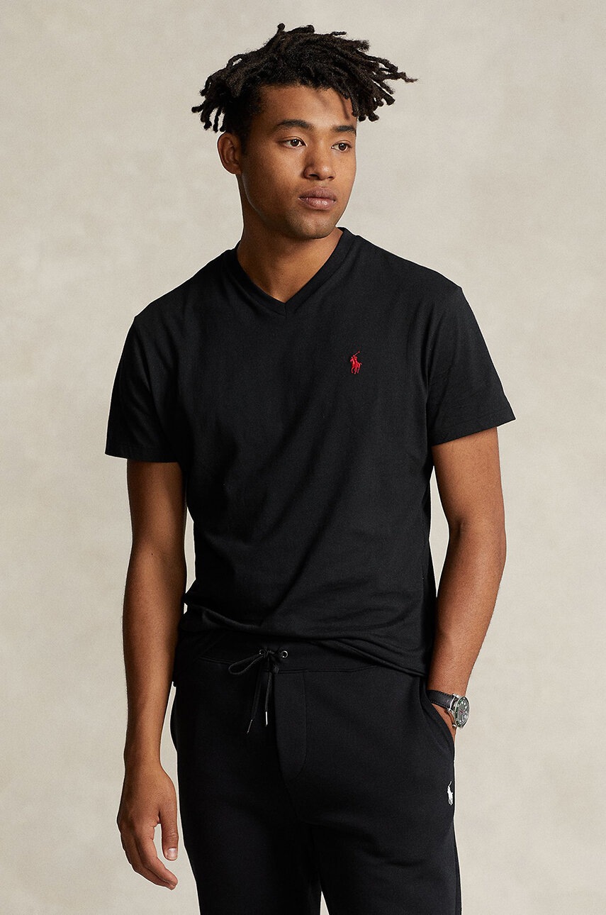 

Памучна тениска Polo Ralph Lauren в черно с изчистен дизайн 710708261, Черен