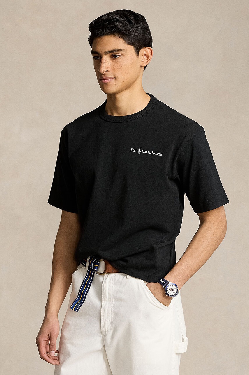 

Памучна тениска Polo Ralph Lauren в черно с принт 710939583, Черен