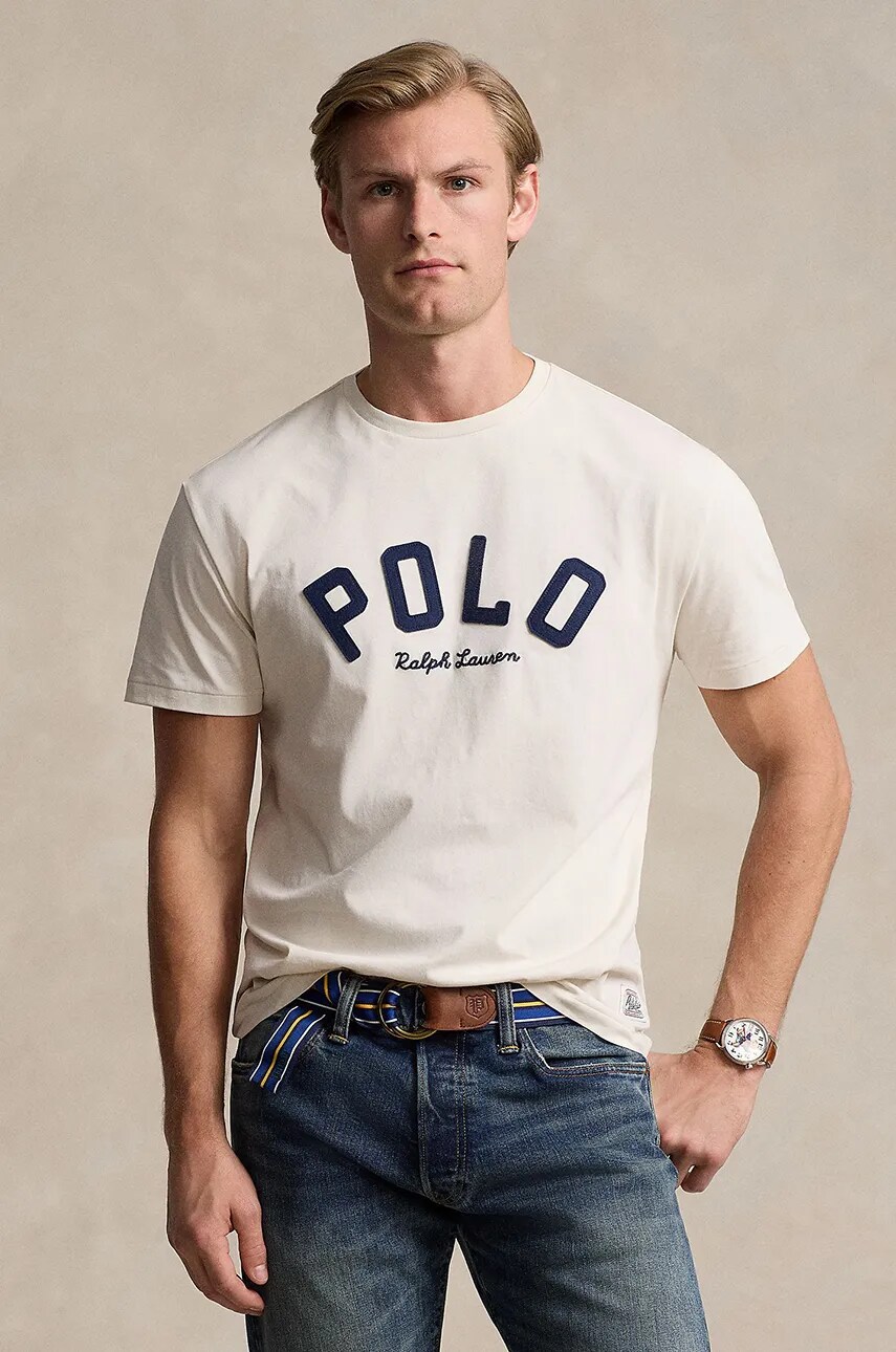

Памучна тениска Polo Ralph Lauren в бежово с апликация 710952043, Бежов