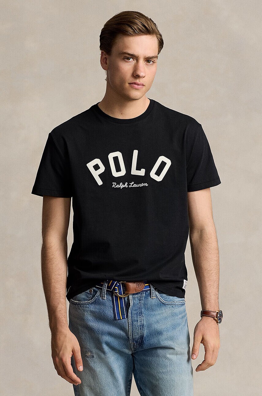 

Памучна тениска Polo Ralph Lauren в черно с апликация 710952043, Черен