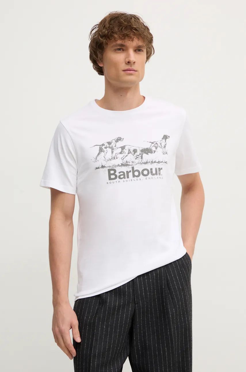 Barbour tricou din bumbac barbati, culoarea alb, cu imprimeu, MTS1346