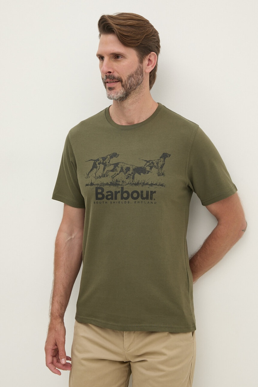 Barbour tricou din bumbac bărbați, culoarea verde, cu imprimeu, MTS1346