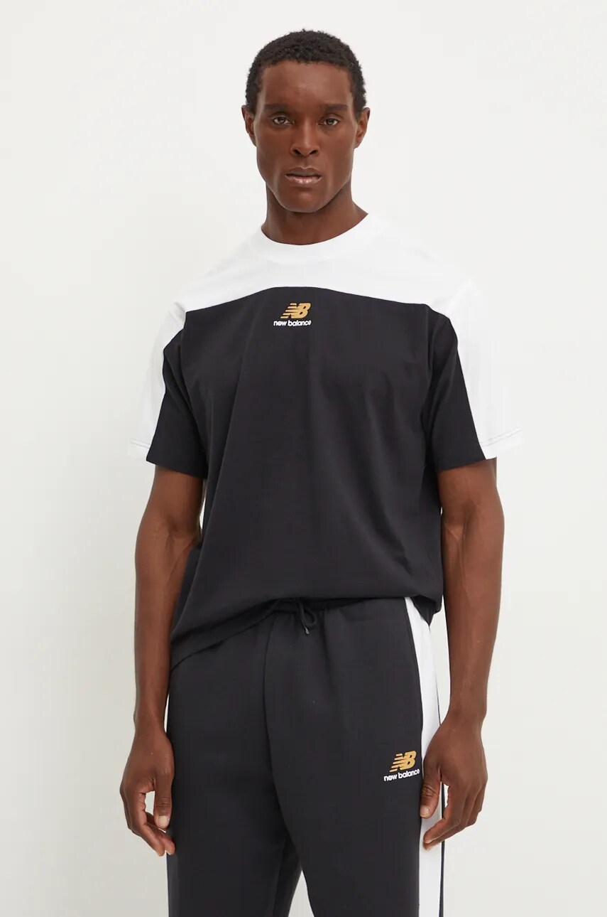 New Balance tricou din bumbac Classics Color Block Graphic barbati, culoarea negru, cu imprimeu, MT43527BK