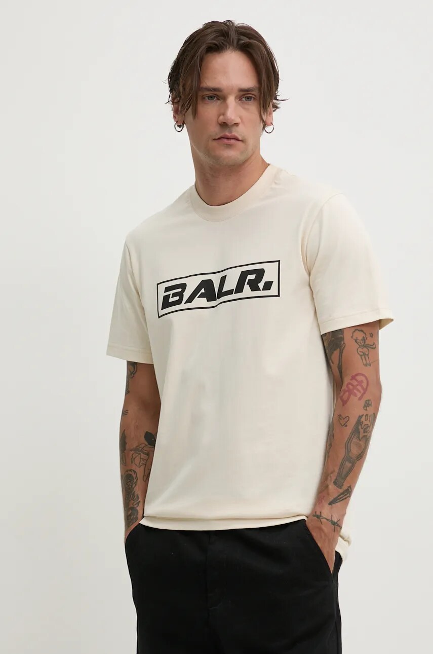BALR. tricou din bumbac The Club barbati, culoarea bej, cu imprimeu, B1112 1266