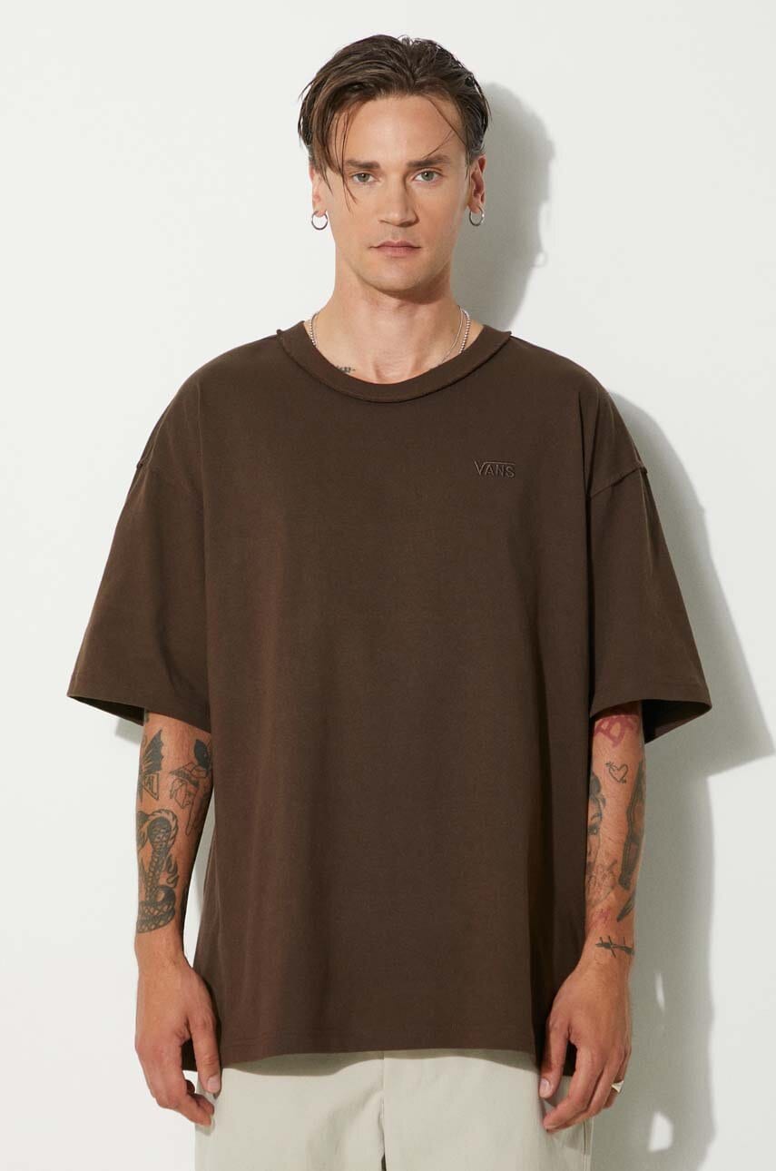 Vans tricou din bumbac Premium Classics LX barbati, culoarea maro, neted, VN000GBY3N11