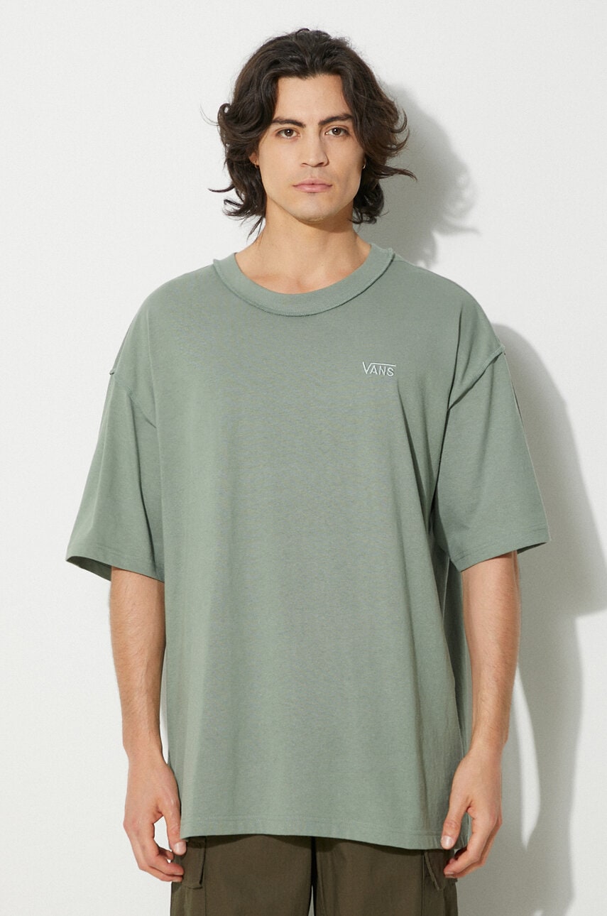 Vans tricou din bumbac Premium Classics LX barbati, culoarea verde, neted, VN000GBYE8A1