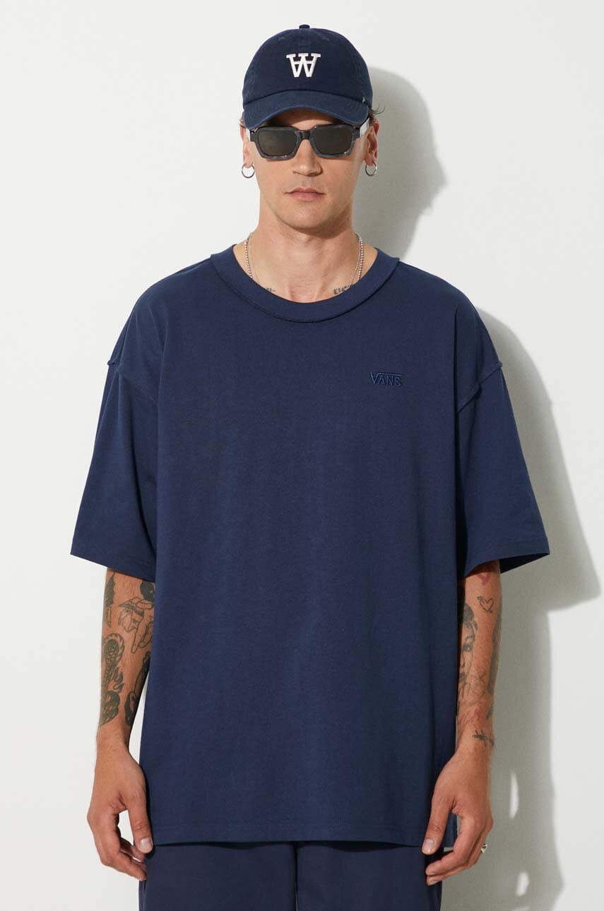 Vans tricou din bumbac Premium Classics LX barbati, culoarea albastru marin, neted, VN000GBYLKZ1