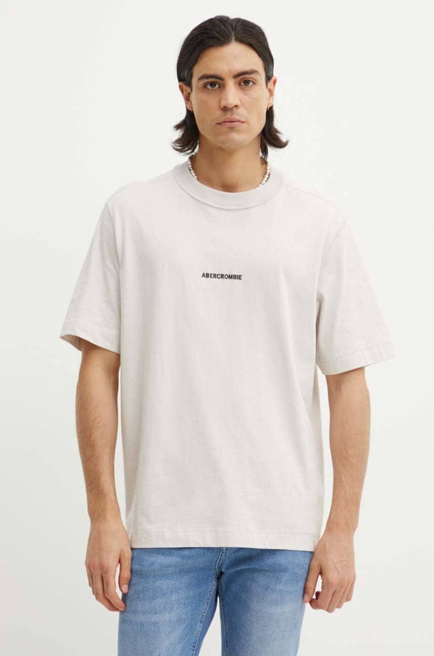Abercrombie & Fitch tricou din bumbac barbati, culoarea gri, cu imprimeu, KI123-1036 Abercrombie & Fitch tricou din bumbac barbati, culoarea gri, cu imprimeu, KI123-1036