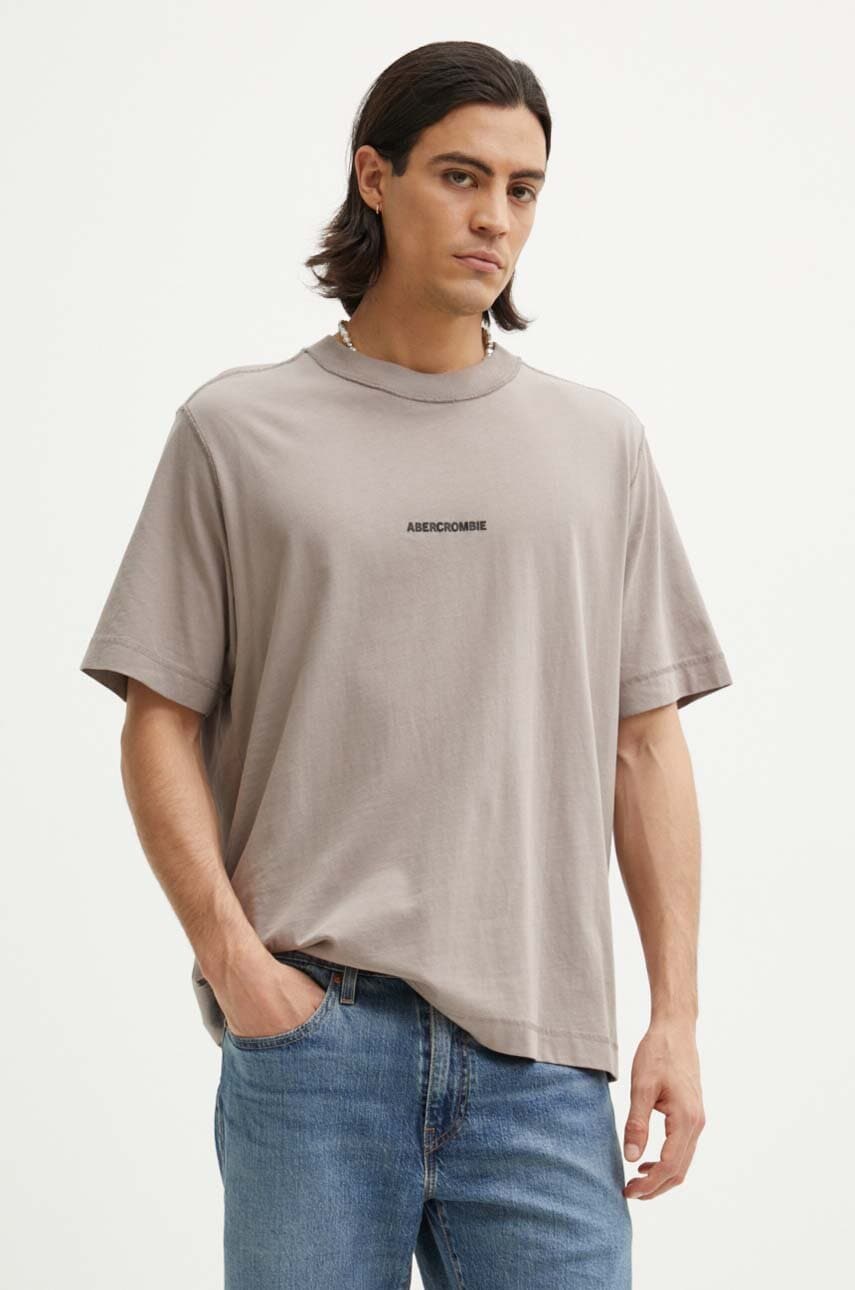 Levně Bavlněné tričko Abercrombie & Fitch béžová barva, s aplikací, KI123-1039
