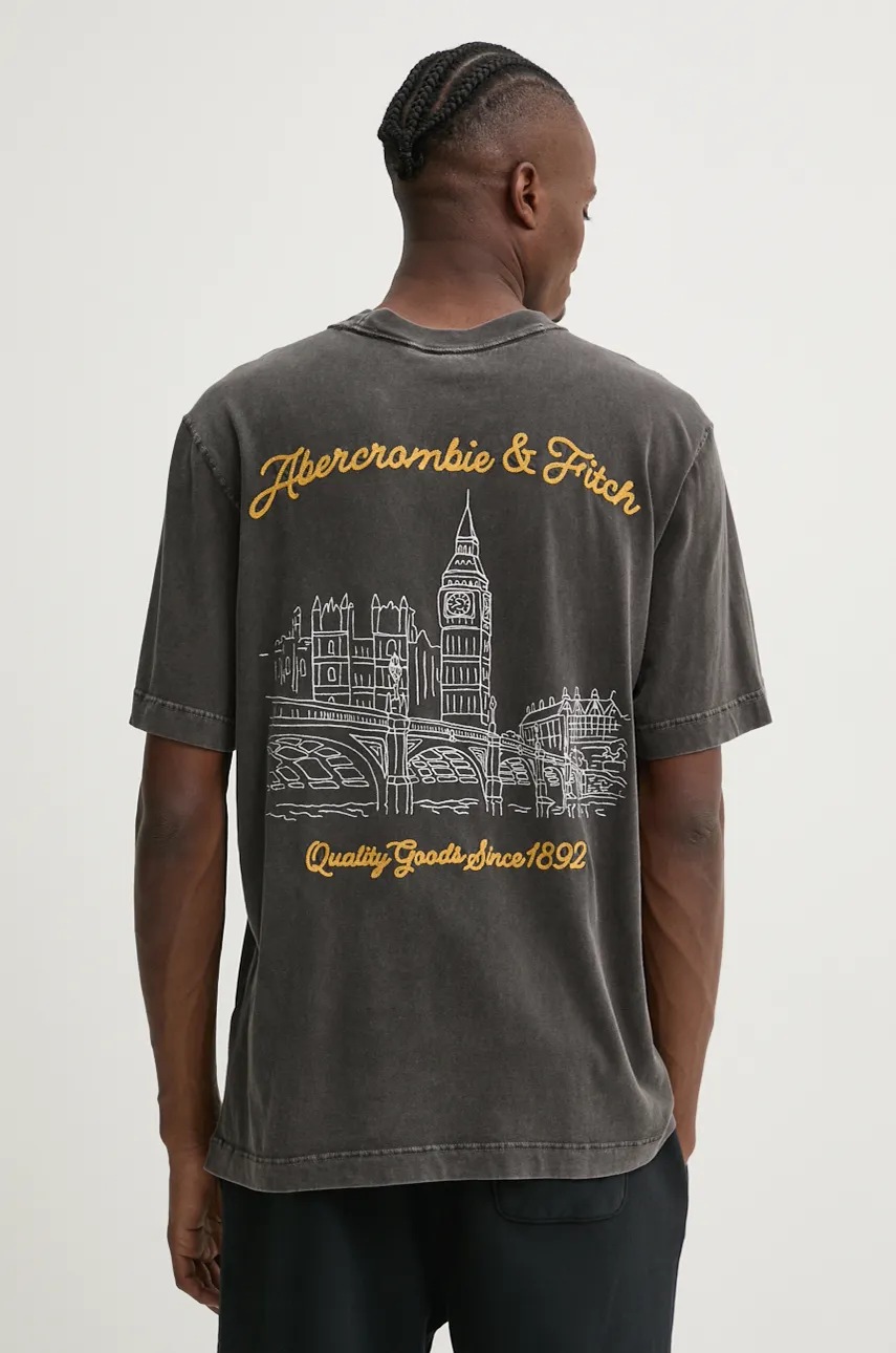 

Памучна тениска Abercrombie & Fitch в сиво с апликация KI123-4062, Сив