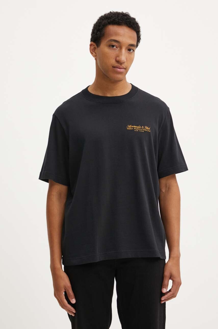 Abercrombie & Fitch tricou din bumbac barbati, culoarea negru, cu imprimeu, KI123-4149