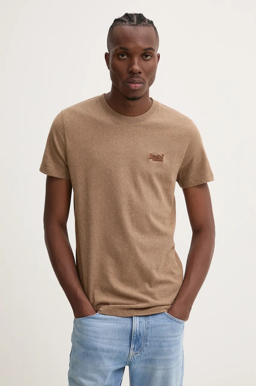 Superdry tricou din bumbac barbati, culoarea maro, neted, M1011245A-1KQ