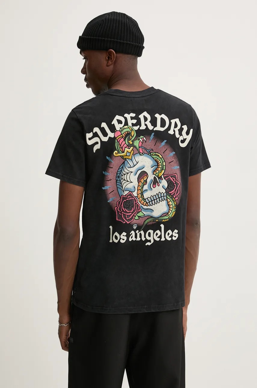 

Памучна тениска Superdry в черно с принт M1012012A-02A, Черен