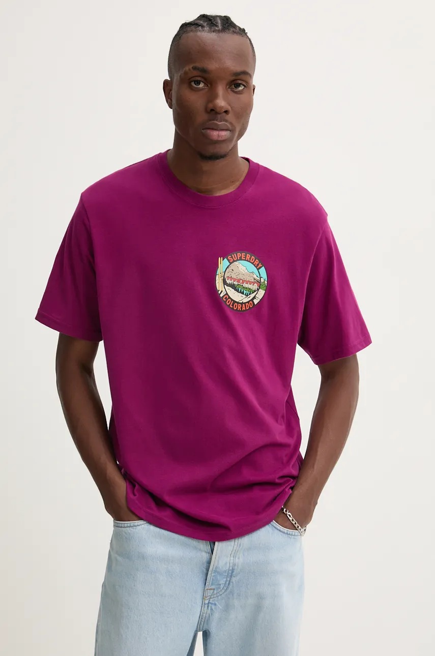 Superdry tricou din bumbac barbati, culoarea violet, cu imprimeu, M1012017A-17L