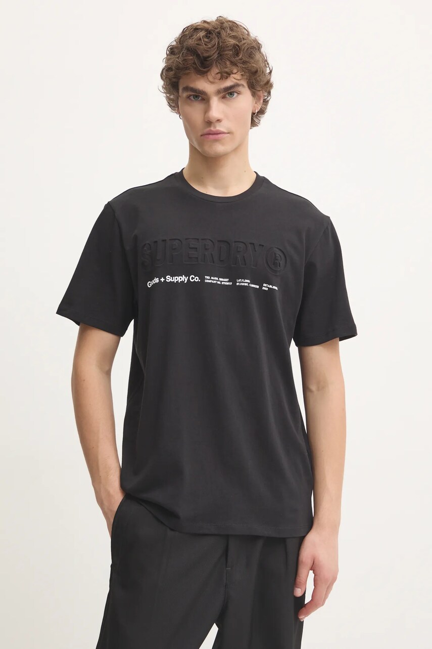 Superdry tricou din bumbac barbati, culoarea negru, cu imprimeu, M1012029A-02A