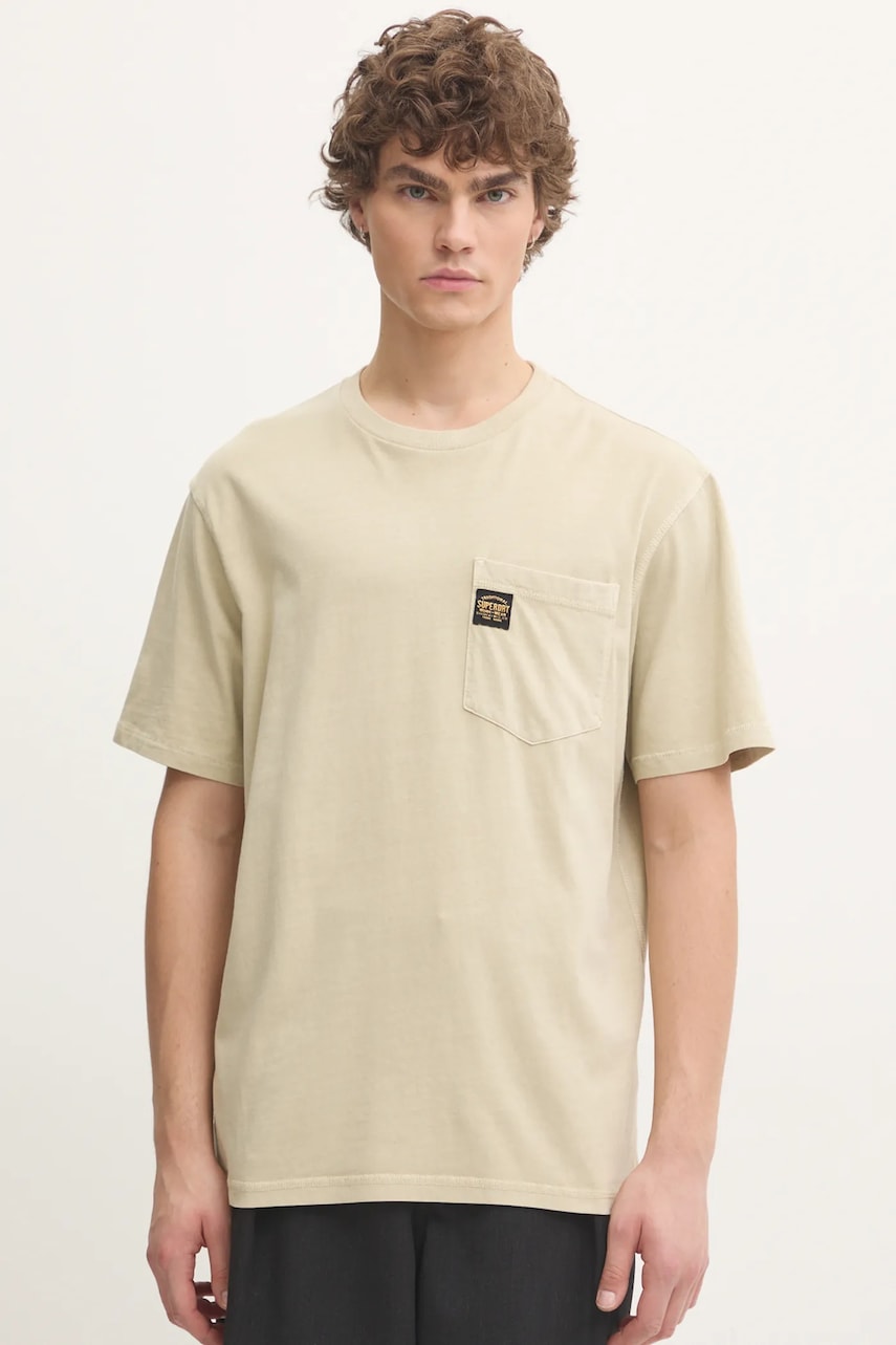 Superdry tricou din bumbac barbati, culoarea bej, neted, M1012079A-2LH