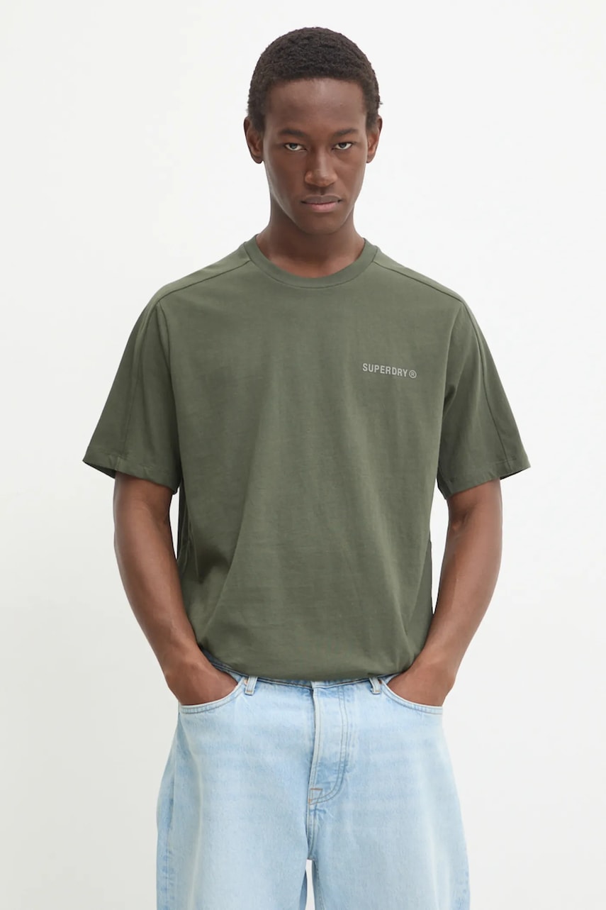 Superdry tricou din bumbac barbati, culoarea verde, neted, M1012083A-1IP