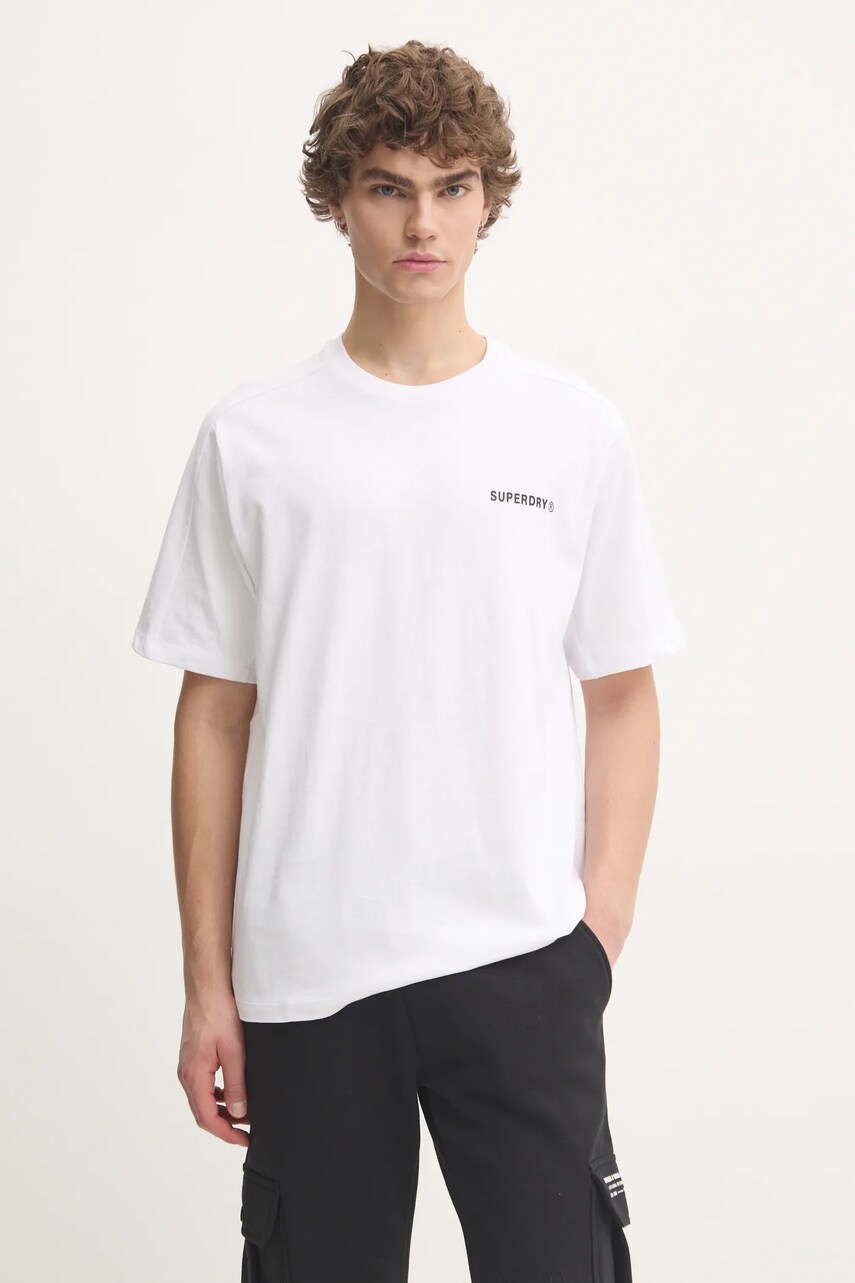 Superdry tricou din bumbac barbati, culoarea alb, cu imprimeu, M1012083A-T7X
