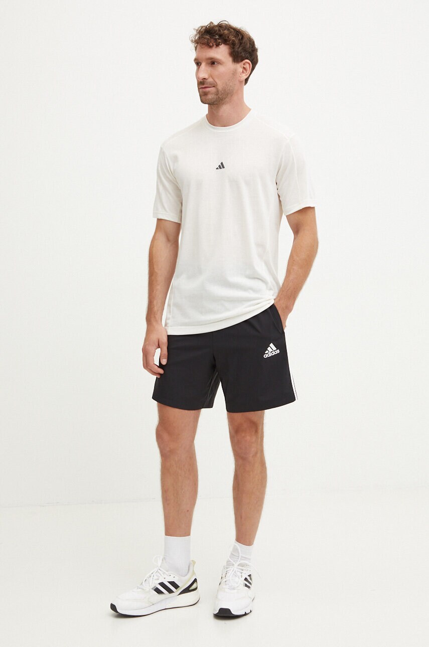 adidas Performance tricou de antrenament Yoga culoarea bej, cu imprimeu, IX9054
