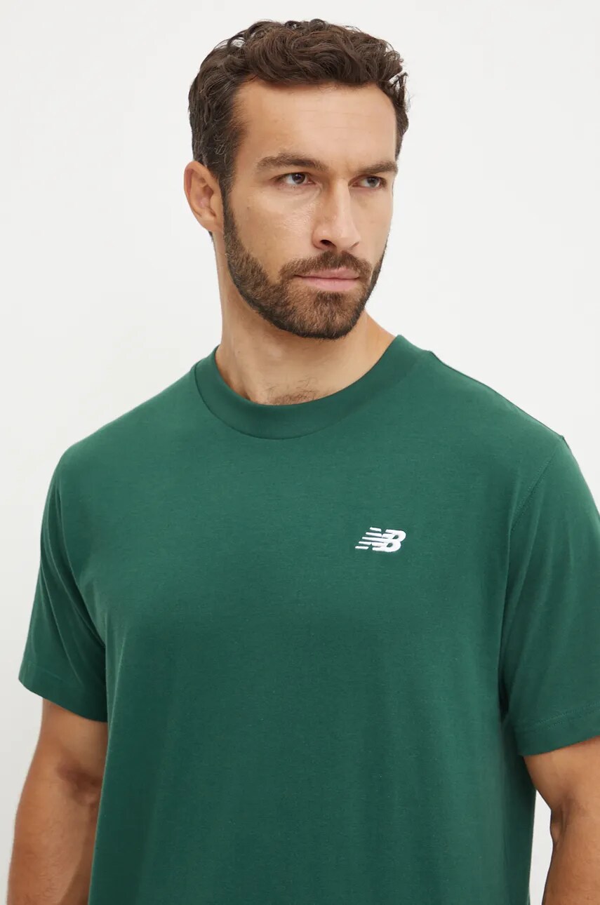 New Balance tricou din bumbac barbati, culoarea verde, neted, MT41509NWG