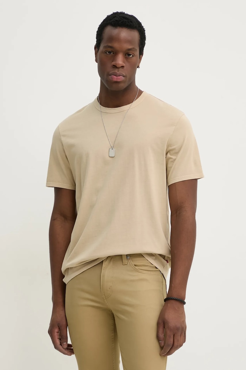 Levi's tricou din bumbac barbati, culoarea bej, neted, A3756 Levi's tricou din bumbac barbati, culoarea bej, neted, A3756
