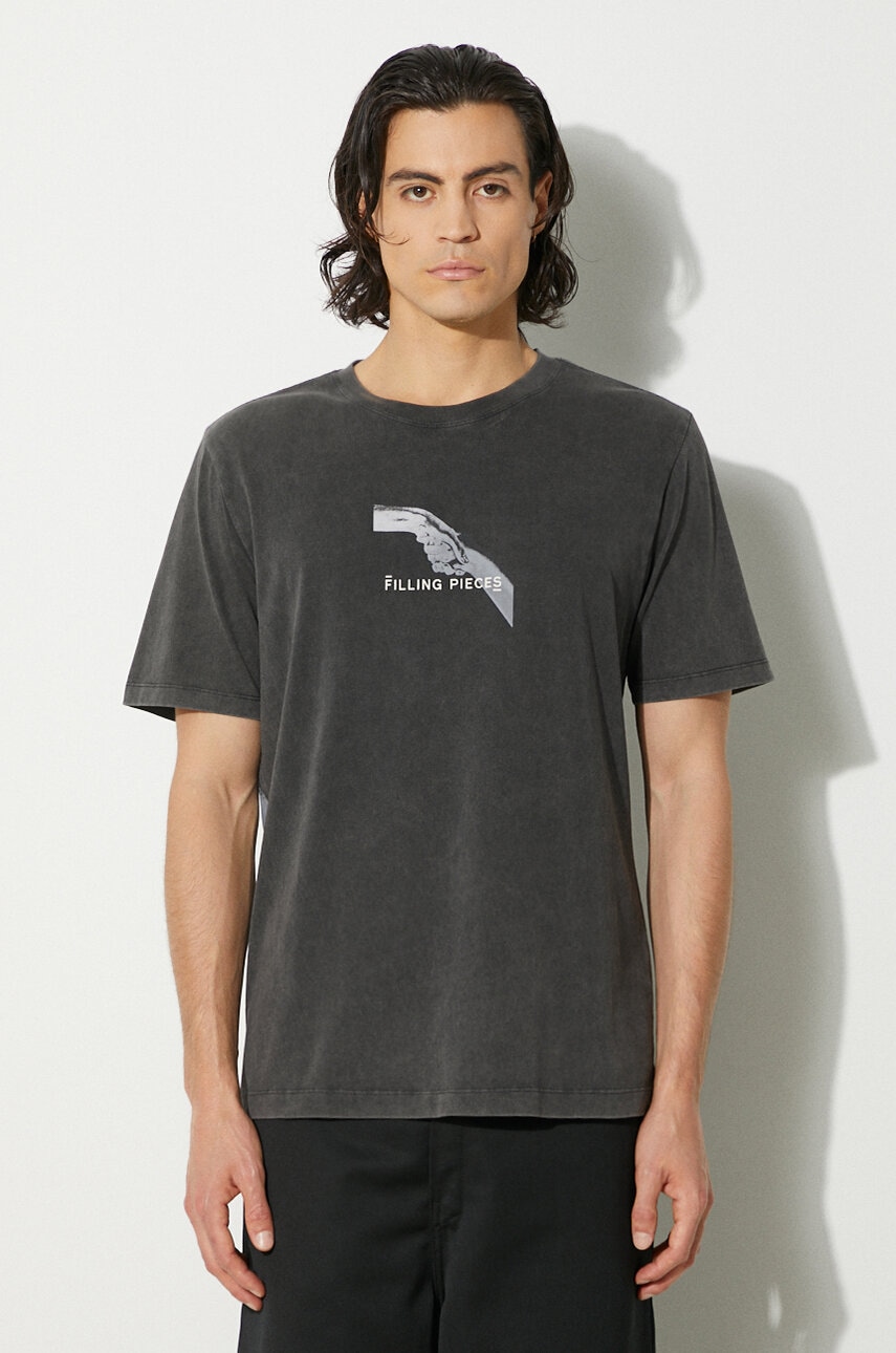 Filling Pieces tricou din bumbac Handshake Vintage barbati, culoarea gri, cu imprimeu, 74413631284