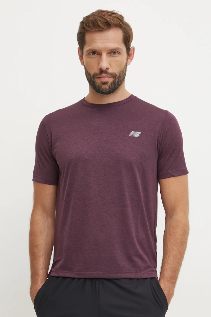 New Balance tricou de antrenament Athletics culoarea violet, melanj, MT41253PLN New Balance tricou de antrenament Athletics culoarea violet, melanj, MT41253PLN