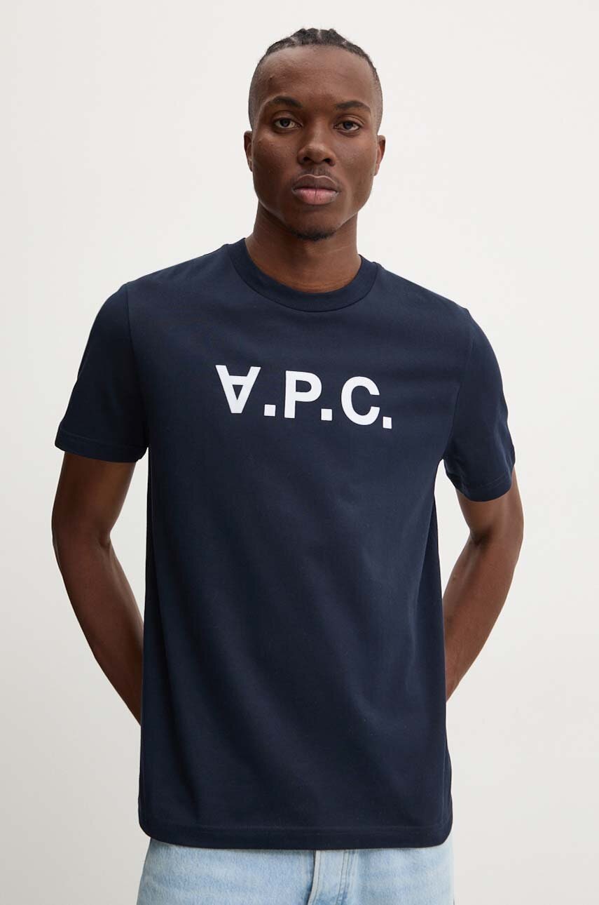 A.P.C. tricou din bumbac t-shirt standard grand vpc GOTS culoarea albastru marin, cu imprimeu, COHBM.M26384