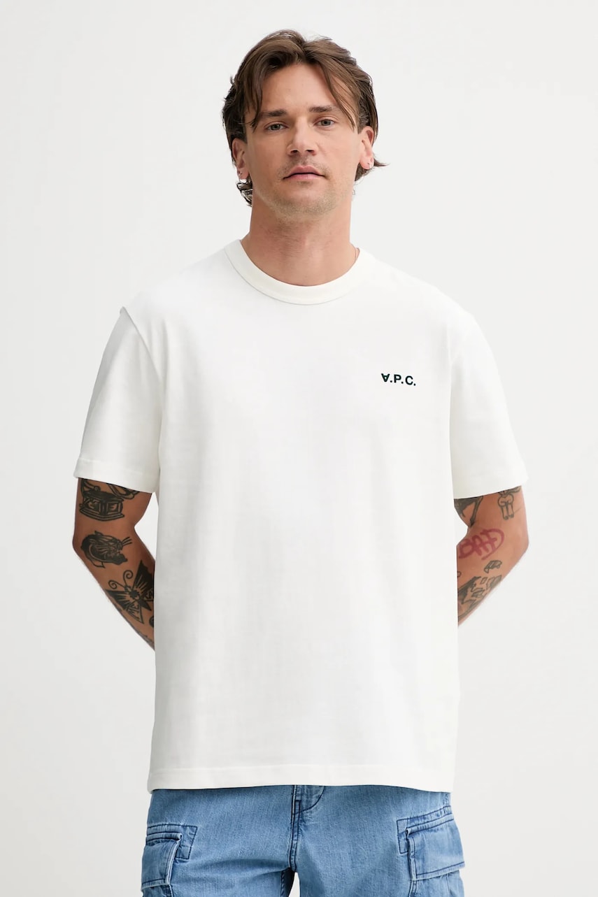 Levně Bavlněné tričko A.P.C. t-shirt boxy petit vpc pánské, hnědá barva, s potiskem, COHBQ.H26391