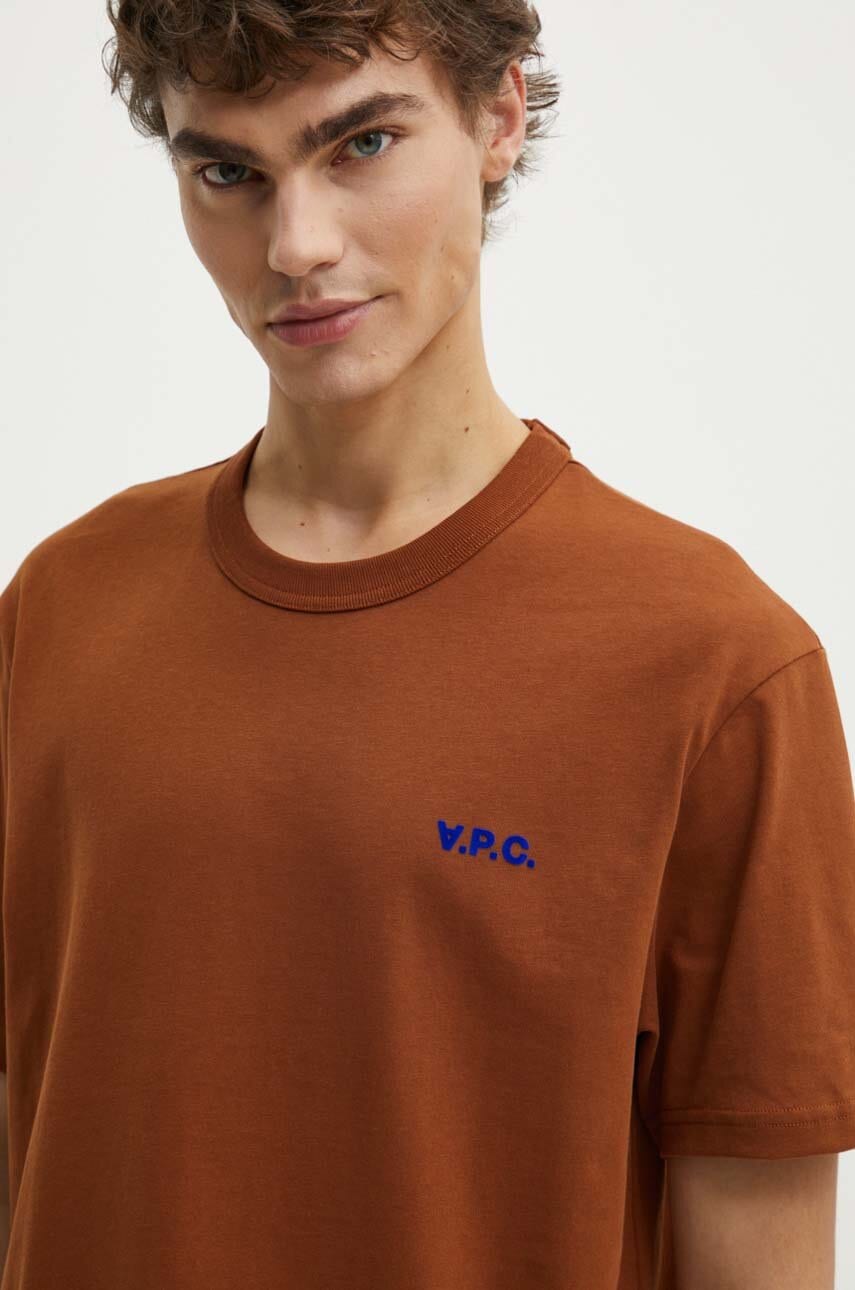 A.P.C. tricou din bumbac t-shirt boxy petit vpc barbati, culoarea maro, melanj, COHBQ.H26391 A.P.C. tricou din bumbac t-shirt boxy petit vpc barbati, culoarea maro, melanj, COHBQ.H26391