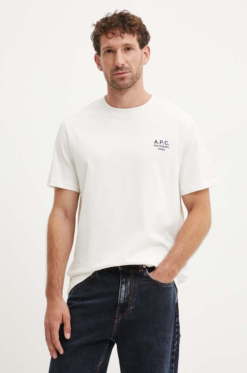Levně Bavlněné tričko A.P.C. standard rue madame GOTS béžová barva, s aplikací, COHBU.M26388