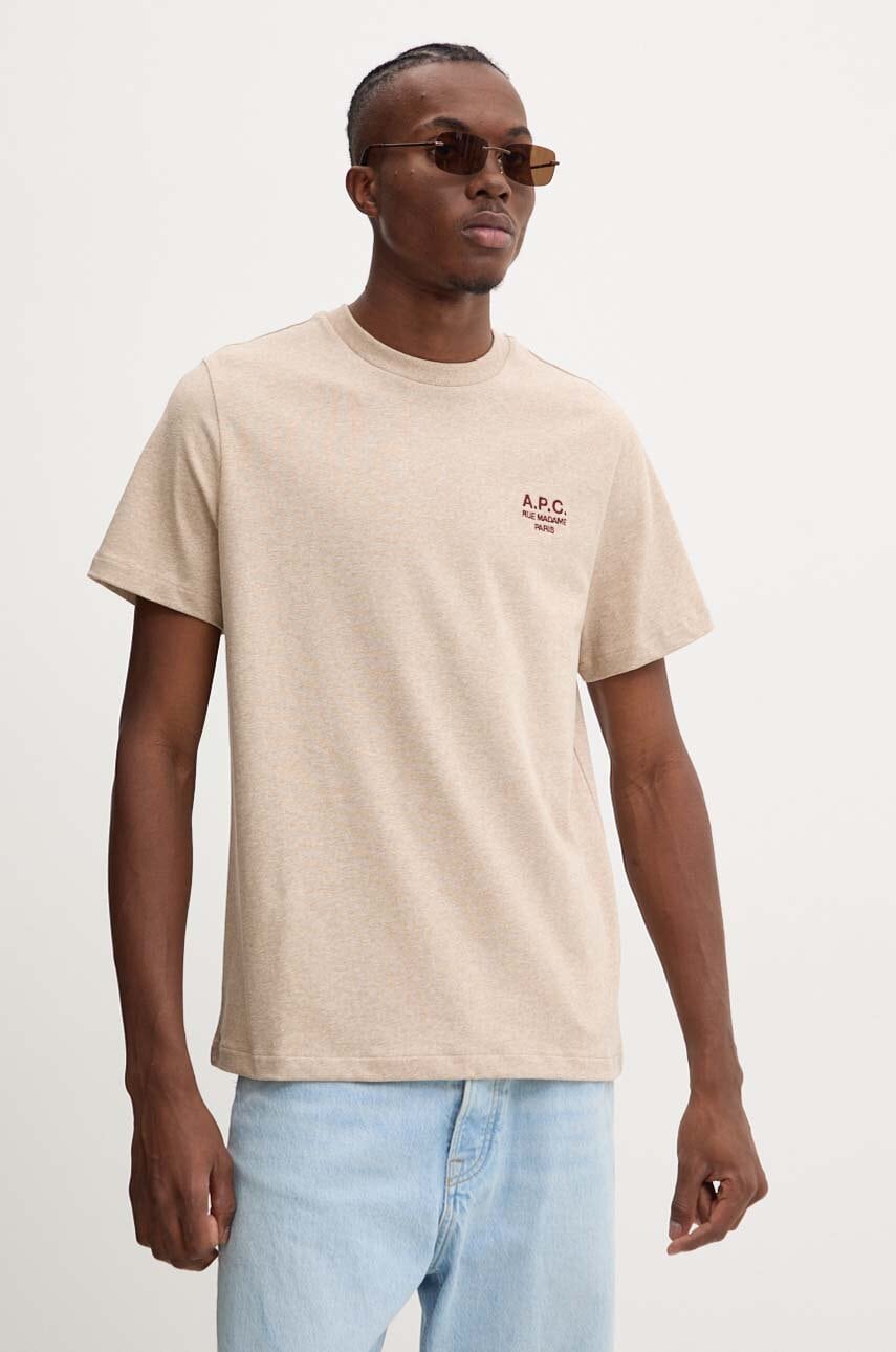 A.P.C. tricou din bumbac standard rue madame GOTS culoarea bej, cu imprimeu, COHBU.M26388
