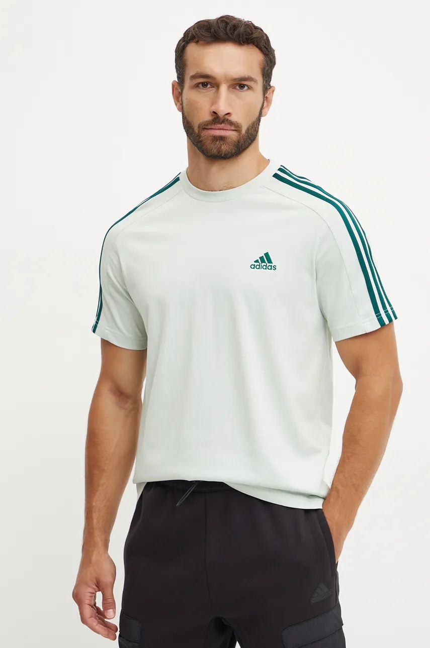 Bavlnené tričko adidas Essentials pánske, zelená farba, vzorované, IX0156