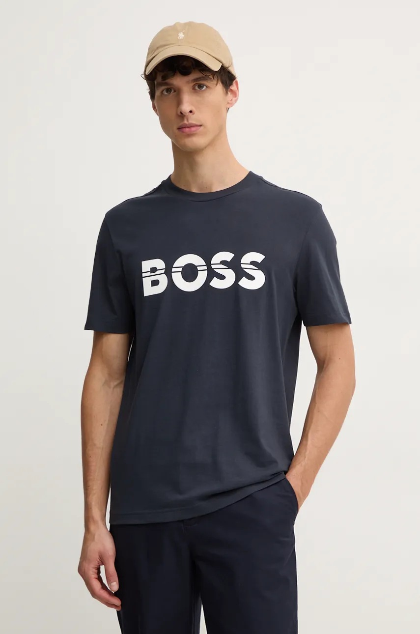

Памучна тениска Boss Green в тъмносиньо с принт 50525208, Тъмносин