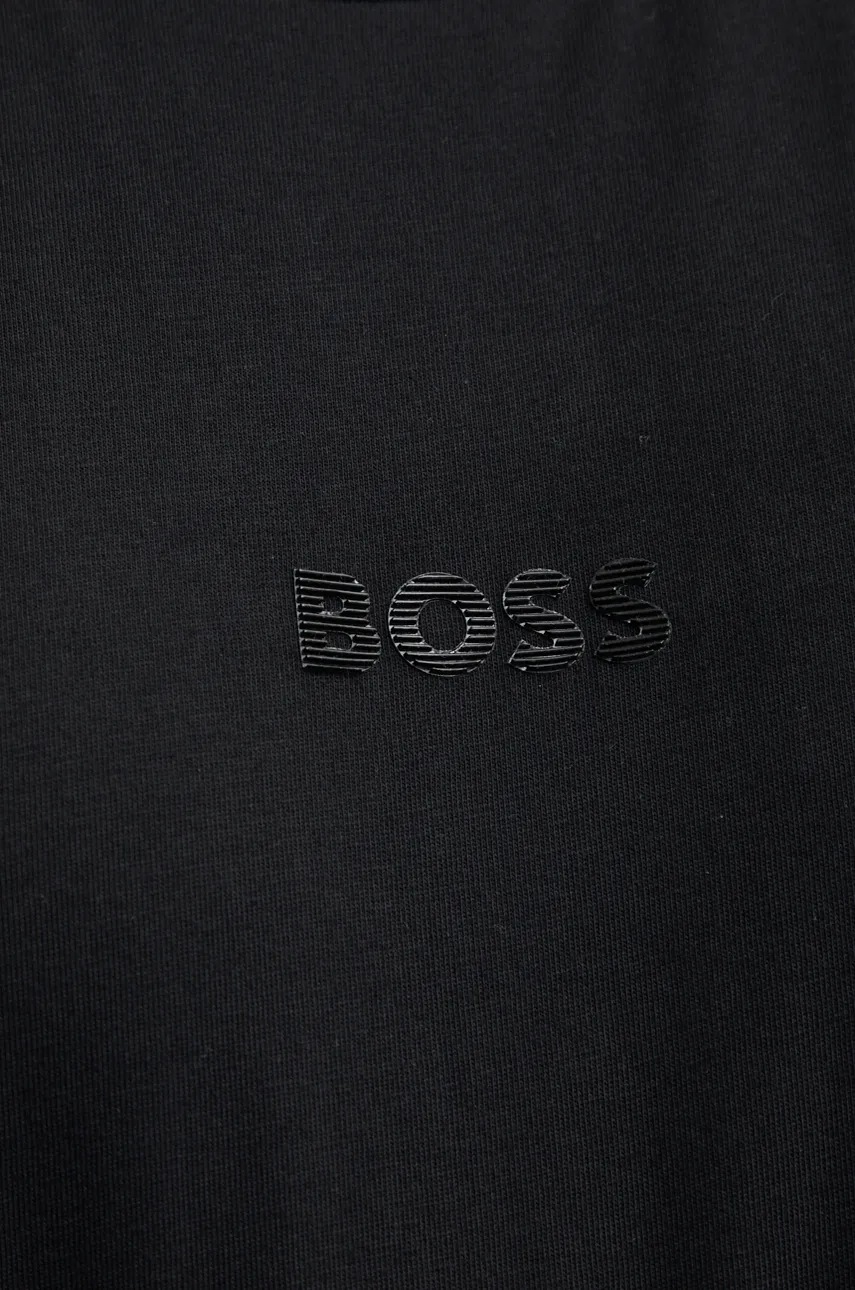 Бавовняний лонгслів Boss Green колір чорний з аплікацією 50527126 