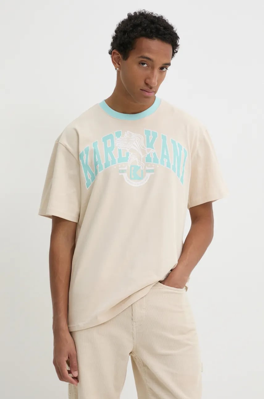 Karl Kani tricou din bumbac barbati, culoarea bej, cu imprimeu, 60300105 Karl Kani tricou din bumbac barbati, culoarea bej, cu imprimeu, 60300105